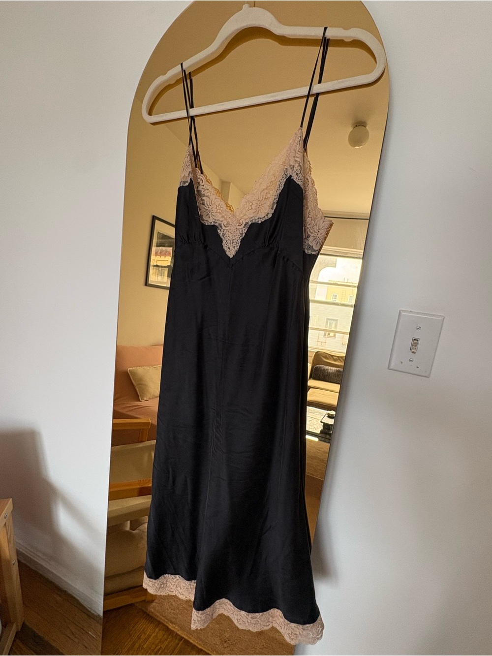 Black Silk Slip Midi Dress